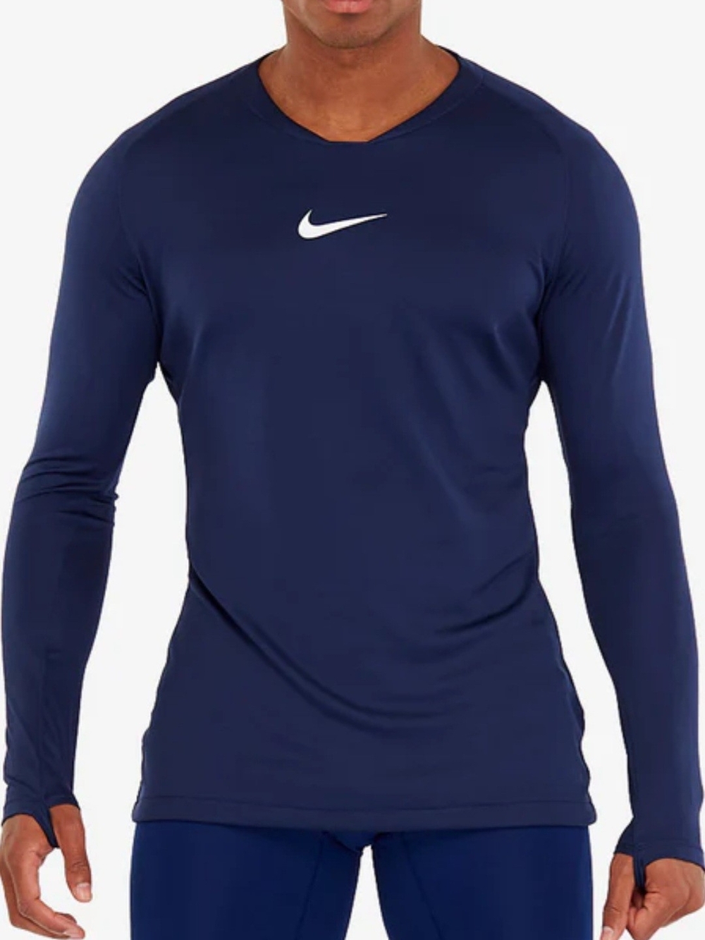 Nike Long Sleeve Performance Top in Navy with White Swoosh